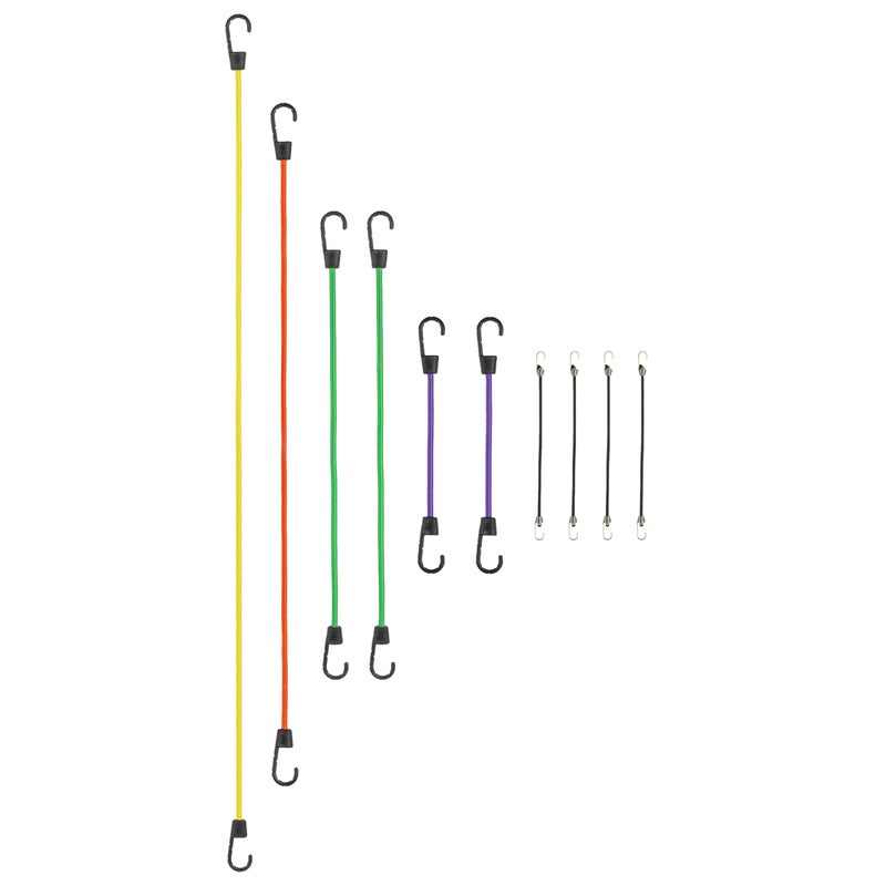 SmartStraps Adjustable Bungee Cord, Assorted Colors, 10 Pack â€“ Includes Two 12â€, Two 24â€, One 36â€, One 48â€, and Four Mini Bungee Cords â€“ Ideal for Securing Luggage, Gas Cans, and Coolers to Vehicles - Image 1